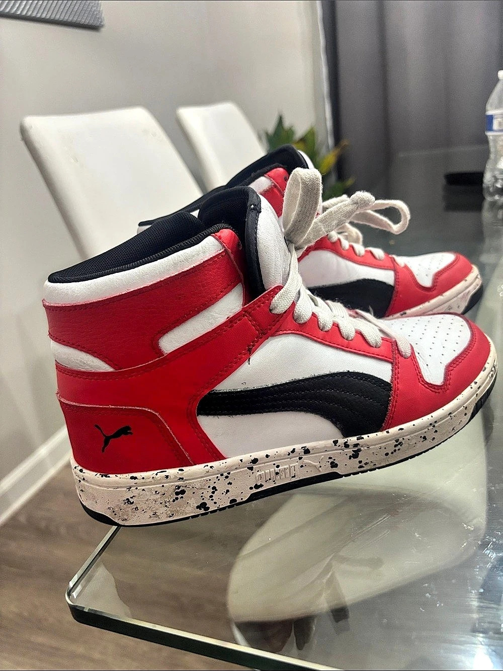 Puma Rebound LayUp Speckle High-Top Sneakers in Red & White US 7.5